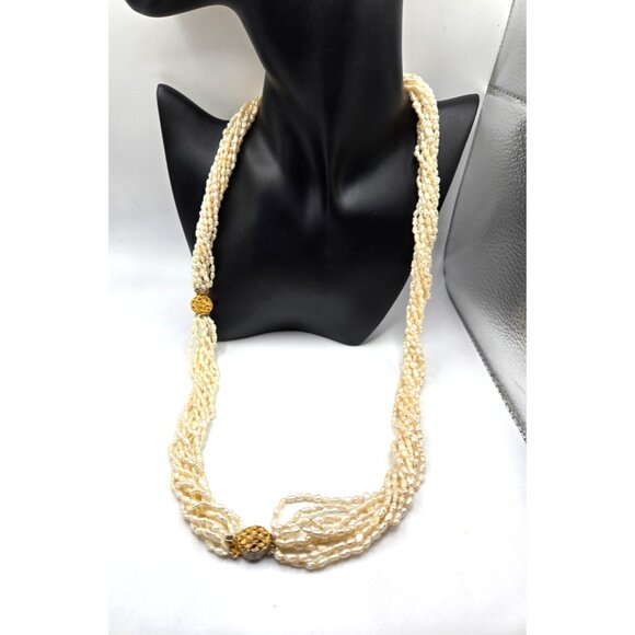 Vintage 10 strands of freshwater pearls Torsade Necklace Matinee 28" adjustable - Picture 2 of 6